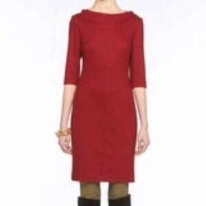 DVF Thandi Wool Jersey Half Sleeve Boat Neck Stretch Sheath Dress Red
